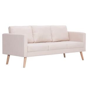 vidaXL 3-Sitzer-Sofa Stoff Cremewei&szlig;