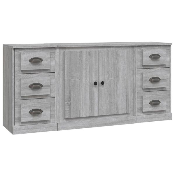 vidaXL Sideboards 3 Stk. Grau Sonoma Holzwerkstoff