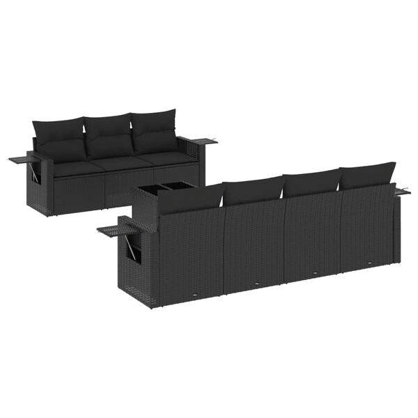 vidaXL 8-tlg. Garten-Sofagarnitur mit Kissen Schwarz Poly Rattan