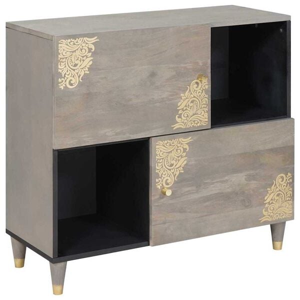 vidaXL Sideboard Grau und Gold 80 x 33 x 75 cm Massivholz Mango