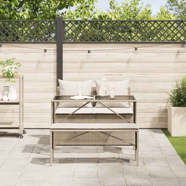 vidaXL 3-tlg. Garten-Essgruppe mit Kissen Beige Poly Rattan