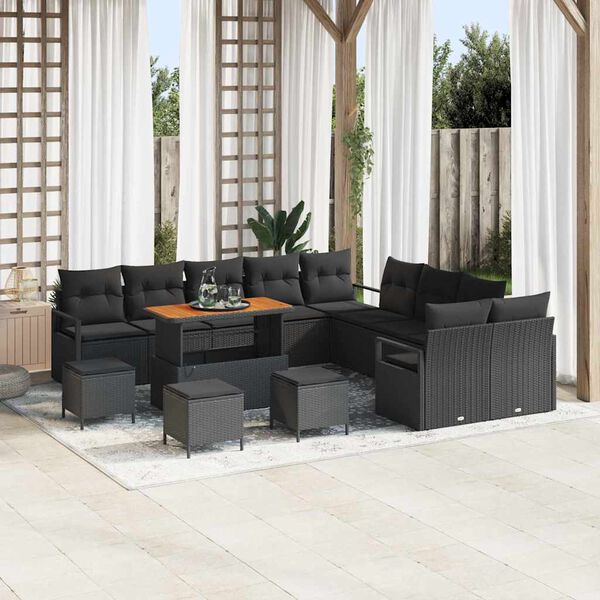 vidaXL Garten-Sofa-Set mit Kissen mit Speicher 14 pcs Schwarz