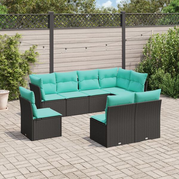 vidaXL 8-tlg. Garten-Sofagarnitur mit Kissen Schwarz Poly Rattan