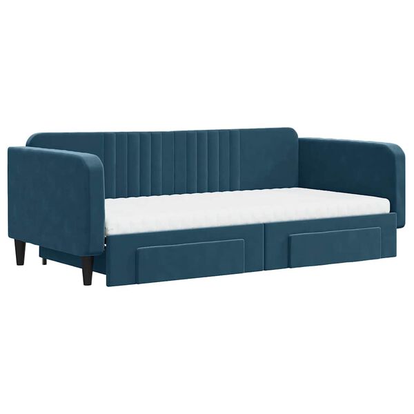 vidaXL Tagesbett Ausziehbar mit Schubladen Blau 100x200 cm Samt