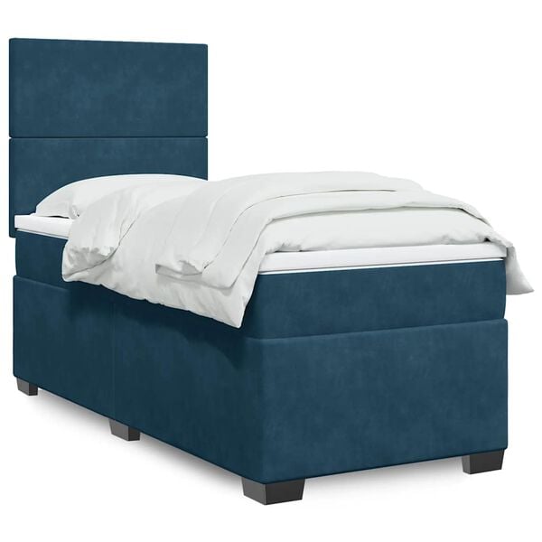 vidaXL Boxspringbett mit Matratze Blau 100x200 cm Samt