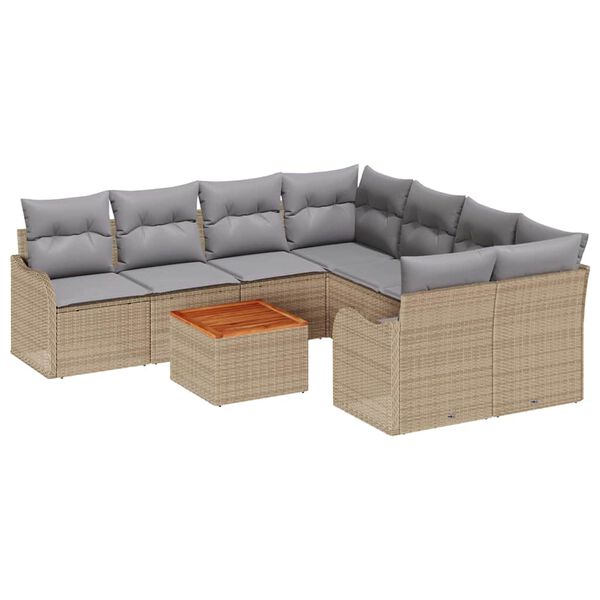 vidaXL Gartensofa-set mit Kissen 9 pcs Beige Poly-Rattan