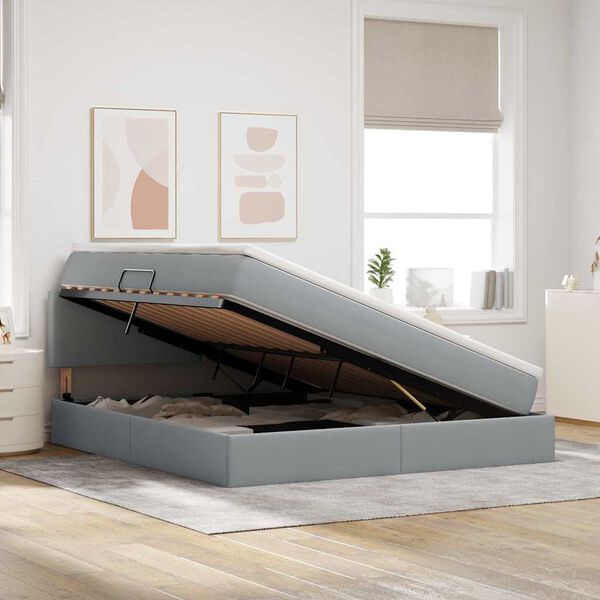 vidaXL Bett mit Stauraum und LED Hellgrau 180 x 200 cm Polyester