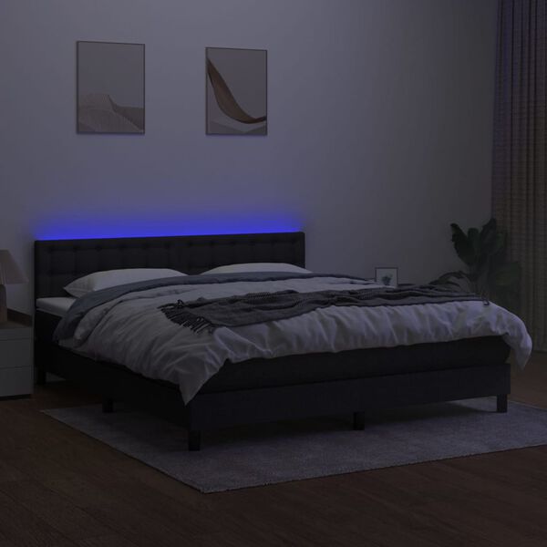 vidaXL Boxspringbett mit Matratze & LED Schwarz 160x200 cm Stoff