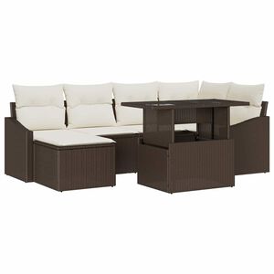 vidaXL Gartensofa-set 7 stk. Braun und Creme Poly-Rattan