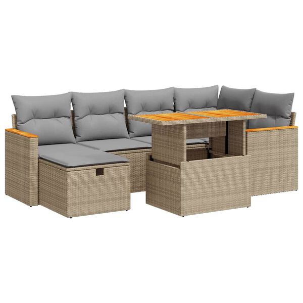 vidaXL 8-tlg. Garten-Sofagarnitur mit Kissen Beige Poly Rattan