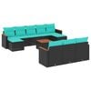 vidaXL 11-teiliges Gartensofa-Set mit Kissen, schwarzes Polyrattan