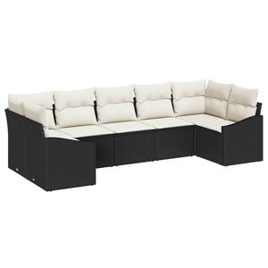 vidaXL Gartensofa-set mit Speicher 7 pcs Schwarz und Creme Poly-Rattan
