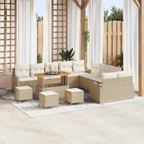 vidaXL Garten-Sofa-Set mit Kissen mit Speicher 14 pcs Beige und Creme