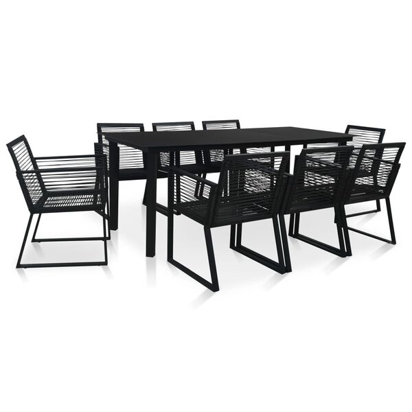 vidaXL 9-tlg. Garten-Essgruppe PVC Rattan Schwarz