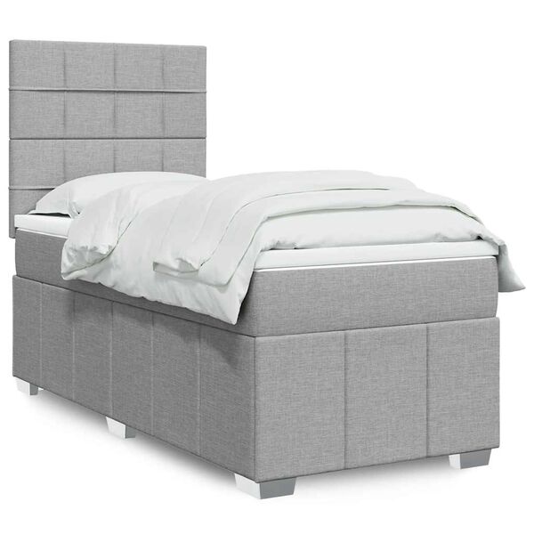 vidaXL Boxspringbett mit Matratze Hellgrau 90x190 cm Stoff