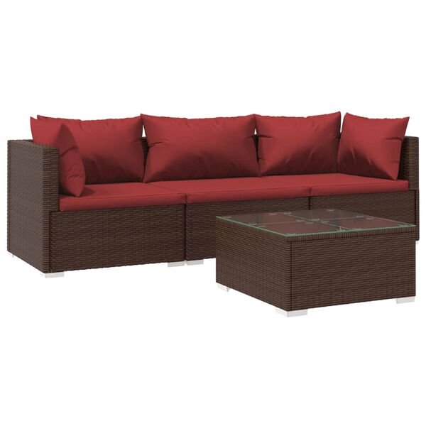vidaXL 4-tlg. Garten-Lounge-Set mit Auflagen Poly Rattan Braun