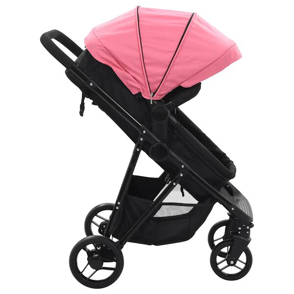 vidaXL 2-in-1 Buggy/Kinderwagen Rosa und Schwarz Stahl