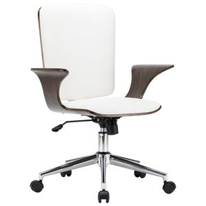vidaXL Drehbarer B&uuml;rostuhl Wei&szlig; Kunstleder und Bugholz