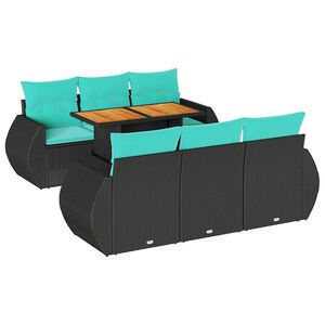 vidaXL 7-tlg. Garten-Sofagarnitur mit Kissen Schwarz Poly Rattan