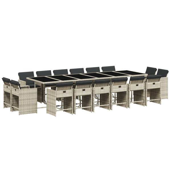 vidaXL 17-tlg. Garten-Essgruppe mit Kissen Hellgrau Poly Rattan