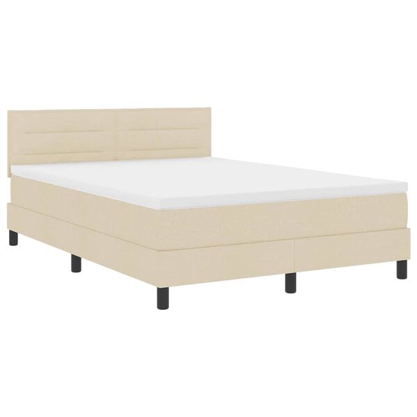 vidaXL Boxspringbett mit Matratze mit LED Creme 140 x 200 cm Stoff