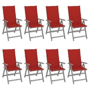 vidaXL Verstellbare Gartenst&uuml;hle mit Auflagen 8 Stk. Grau Akazienholz