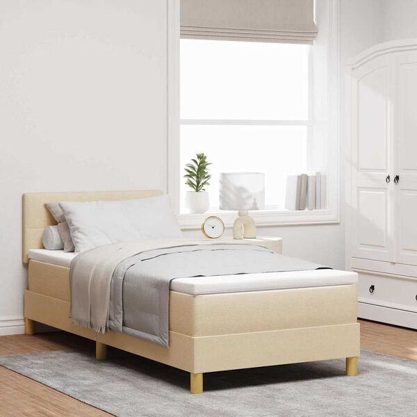 vidaXL Boxspringbett mit Matratze mit Kopfteil Creme 90 x 190 cm Stoff