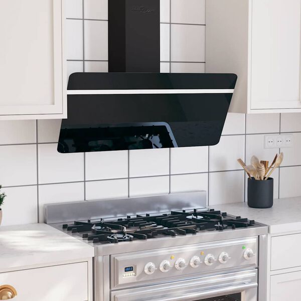 vidaXL Dunstabzugshaube 90 cm Stahl und Hartglas Schwarz