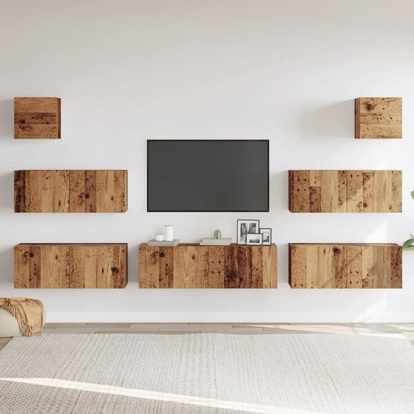 vidaXL 7-tlg. TV-Schrank-Set Wandmontage Altholz-Optik Holzwerkstoff