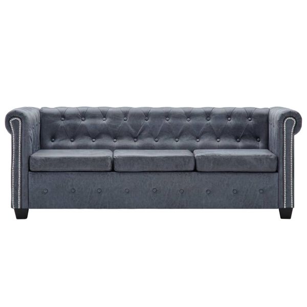 vidaXL Chesterfield Sofagarnitur Kunstleder in Wildleder-Optik Grau