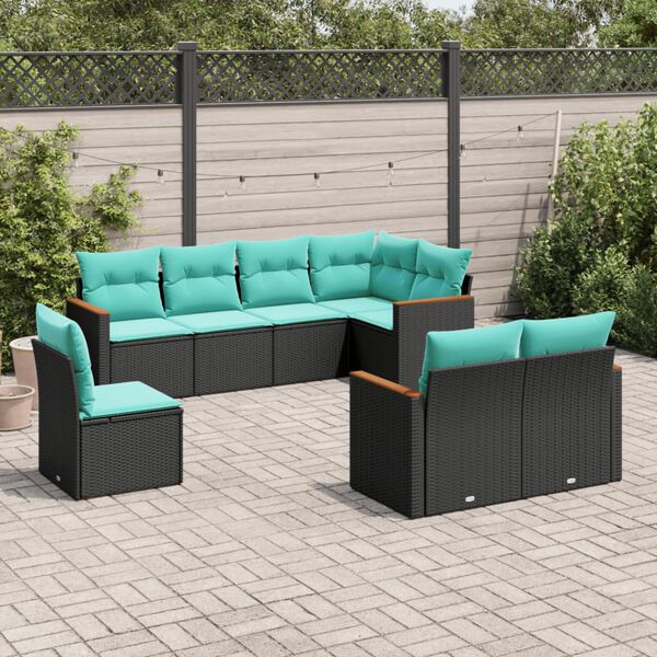 vidaXL 8-teiliges Gartensofa-Set mit Kissen, schwarzes Polyrattan
