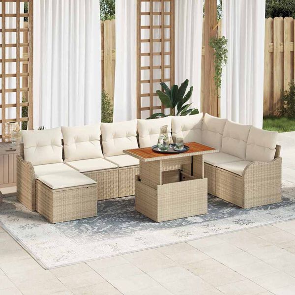 vidaXL Garten-Sofa-Set mit Kissen mit Speicher 9 pcs Beige und Creme