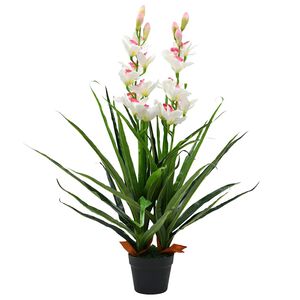vidaXL K&uuml;nstliche Cymbidium Orchideenpflanze mit Topf 100 cm Gr&uuml;n