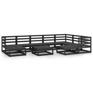 vidaXL 10-tlg. Garten-Lounge-Set Schwarz Massivholz Kiefer