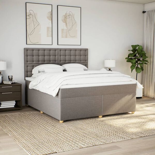 vidaXL Boxspringbett mit Matratze Taupe 180x200 cm Stoff