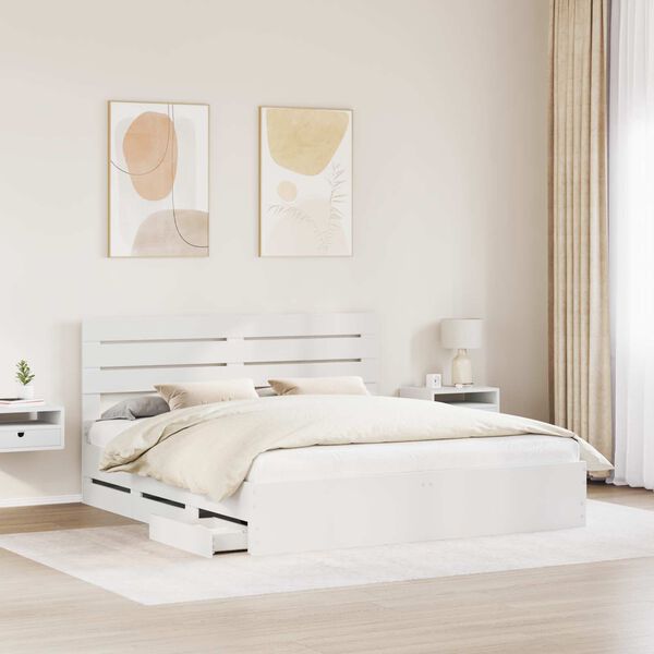 vidaXL Bettrahmen mit Schubladen Wei&szlig; 200 x 200 cm Ingenieurs Holz