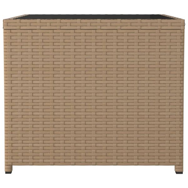 vidaXL Beistelltisch mit Glasplatte Beige Poly Rattan & Hartglas