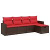 vidaXL 5-teiliges Gartensofa-Set mit Kissen, braun, Polyrattan