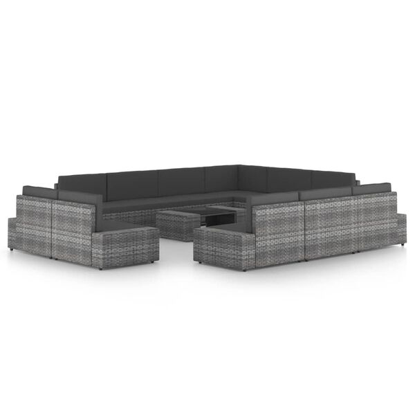 vidaXL 12-tlg. Garten-Lounge-Set mit Kissen Grau Poly Rattan