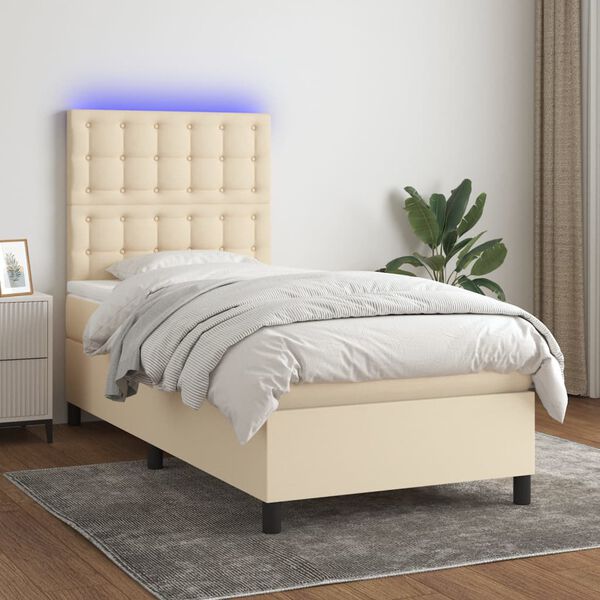 vidaXL Boxspringbett mit Matratze & LED Creme 80x200 cm Stoff