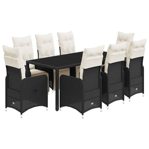 vidaXL 9-tlg. Garten-Bistro-Set mit Kissen Schwarz Poly Rattan