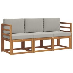 vidaXL Outdoor-Sofagarnitur mit Kissen 3 pcs Nat&uuml;rlich und Hellgrau