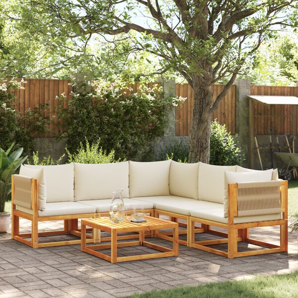 vidaXL 6-tlg. Gartensofa-Set mit Kissen Holz Akazie & Seil