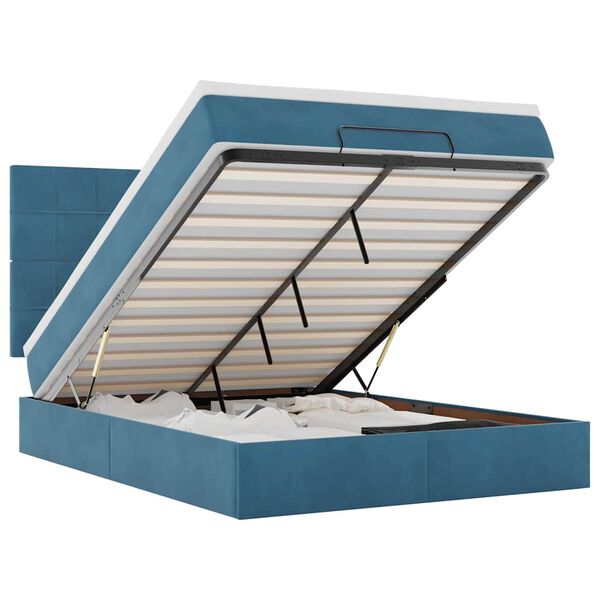 vidaXL Ottoman-Bett mit Matratzen Dunkelblau 140x200 cm Samt