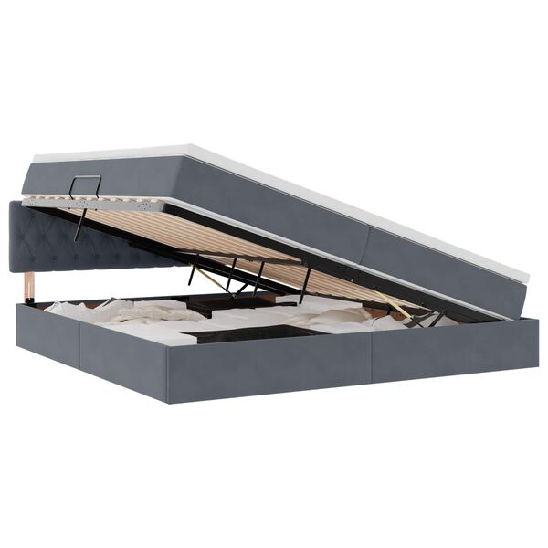 vidaXL Bett mit Stauraum und LED Dunkelgrau 200 x 200 cm Samt