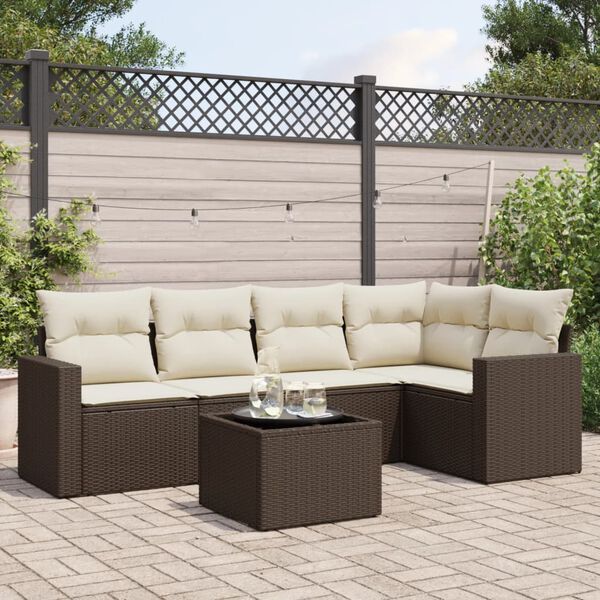 vidaXL 6-tlg. Garten-Sofagarnitur mit Kissen Braun Poly Rattan