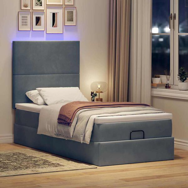 vidaXL Ottoman-Bett mit Matratzen & LEDs Dunkelgrau 100x200 cm Samt