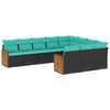vidaXL 10-teiliges Gartensofa-Set mit Kissen, schwarzes Polyrattan