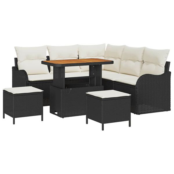 vidaXL Garten-Sofa-Set mit Kissen mit Speicher 8 pcs Schwarz und Creme