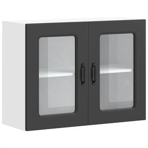 vidaXL K&uuml;chen-H&auml;ngeschrank mit Glast&uuml;r Kalmar Schwarz Holzwerkstoff